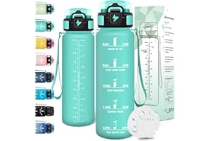 Motswedi Borraccia 1 litro, a Prova di Perdite, Borraccia Motivazionale, Riutilizzabile, Bottiglia Acqua, Senza BPA, Borracce, per Palestra, Ufficio, Sport, Ciclismo, Running, Blu Verde 325C