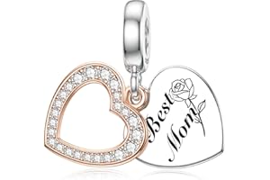 LANBEIDE Familien-Charms aus Sterlingsilber mit goldener Rose für Pandora-Armbänder, Mutter, Schwester, Freunde, Tochter, Geschenke für Frauen