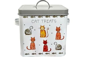 DARTHOME Traditional Pet Kitten Cat Treats Metal Container Storage Dry Food Box Tin Jar 21cm