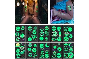 SHOKUTO 10 Sheets (100 Pcs) Halloween Temporary Tattoos for Kids, Glow in the Dark Halloween Tattoos Stickers for Boys Girls, Face Decals Halloween Party Favors Supplies Decorations