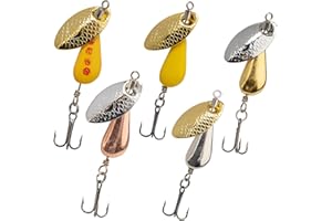 QualyQualy Esche per pesca alla trota, 5 pezzi, in ottone, in metallo duro, esche per pesca alla trota, per pesce persico, acqua dolce, salata, lago, fiume