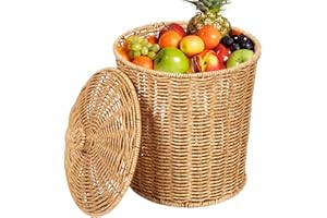 Weduspaty Pattumiera in Vimini con Coperchio, Pattumiera Boho, Cestino in Vimini con Coperchio Cestino portaoggetti in Rattan Organizzatore da scrivania Frutta Verdura con Coperchio Ciotole Rotonde