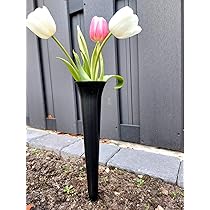 2 Stück Grabvasen Mit Erdspieß - Friedhofsvase 25cm Für Frische & Künstliche Blumen | Seeblau