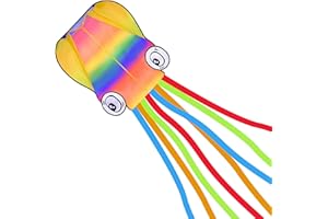 SYNCFUN HuSYNCFUN Huge Rainbow Soft Octopus Kite for Kids and Audlts Large Kite with Long Tail 328ft Line, Giant Beach Kites for Outdoor Game and Beach Trip
