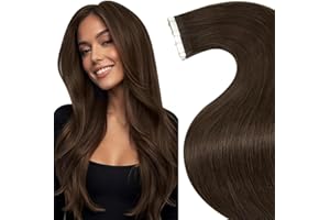 LaaVoo Extension Cheveux Naturel Adhesive 55cm Marron 20pcs 50g Extension Adhesif Humain Cheveux Brun Lisse #4