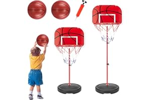 Jurcicat Obręcz Do Koszykówki Dla Dzieci Obręcz Koszykówki Na Zewnątrz z 2 Piłkami Koszykówki I 1 Pompką Obręcz Koszykówki z Regulacją Wysokości Dla Dzieci Od 3 Lat Koszykówki Halowej I Zewnętrznej