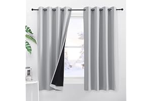 PONY DANCE Cortinas Cortas para Ventanas Opacas Termicas 2 Piezas Cortinas Aislantes Frio y Calor para Dormitorio Matrimonio, 140x145 CM, Gris Claro
