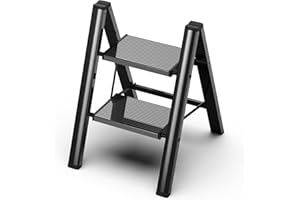 GameGem 2 Stufen Leiter, klappbarer Tritthocker mit breitem Anti-Rutsch-Pedal, leichtes und dennoch stabiles Aluminiummaterial, 150 kg Tragkraft, hübsches, modernes Aussehen für den Innenbereich
