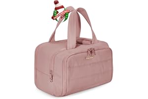 BAGSMART Reise Kulturbeutel Kulturtasche Damen, Große, Weit Offene Reisetasche für Frauen, Toiletry Bag Kosmetiktasche Make up Organizer mit Griff für Zubehör, Essentials, Toilettenartikel, Dunkelpink