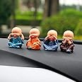 TIED RIBBONS Polyresin Buddha Monk Car Dashboard Showpiece, Standard, Multicolor, 4 Piece, Wedding