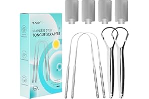 Y-Kelin 4 Pcs Stainless Steels Tongue Scrapers with Hooks, Metal Tongue Scrapers for Adults, for Oral Care, Fresh Breath and Clean Tongue（U-Shaped and Open Type）
