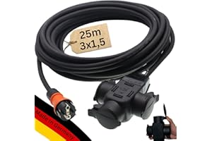 NETBOTE24 maxgo Verlängerungskabel 25m Außen 3Fach Verteiler Stromkabel Außenbereich Schuko Verlängerung 25 Meter Outdoor Kabel Steckdosenleiste 3-Fach Mehrfachstecker Multisteckdose H07RN-F 3x1,5