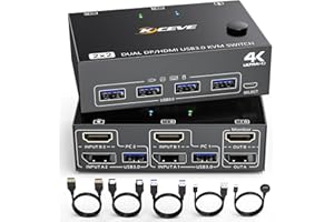 NAWEN DP + HDMI KVM Switch 2 Computer 2 Monitore, KCEVE Zwei Monitore Displayport USB 3.0 KVM Umschalter für zwei Monitore, Unterstützt 4K@60Hz für 2 Computer, die Tastatur, Maus und Monitor teilen