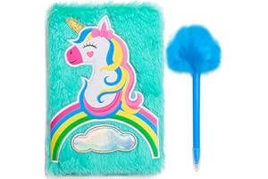 Mad Ally Kids Notebook, Rainbow Unicorn Notebook A5 - Cute Notebook for Girls Boys - Smooth Premium Paper Fluffy Notebook Perfect for Jotting Down Ideas, Notes, Doodling with Fluffy Pen