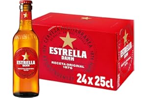 Damm - Cerveza Estrella Damm, Caja de 24 Botellas 25cl | Cerveza Lager Mediterránea, Receta Original 1876, 100% Ingredientes Naturales, en Botellín
