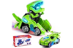 Yellcetoy Dinosaurier Transform Auto, Transformator Dino Spielzeug mit Musik und Licht Automatische Transforming Dinosaur Car für 3 4 5 6 7 Jahre Jungen Grün