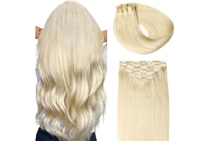 SURNEL Extensiones Clip Pelo Natural 120g 55cm 6 Piezas Rubio Platino Claro Extensiones De Clip De Humano Real Extensiones Pelo Remy Natural (C#60-55cm)