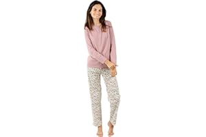 TRAMAS+ Pijama Mujer 100% Algodón con Camiseta Manga Larga y Pantalón Largo, Pijamas de Entretiempo Primavera y Verano