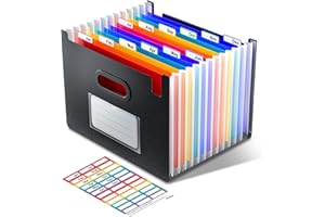 ThinkTex Trieur Document, 12 Pochettes Extensible, Vertical et Ouvert Sur le Dessus, Rangement Papier Administratif, Organiseur Portable de Factures Mensuelles, Onglets Colorés, Lettre/A4 - Noir