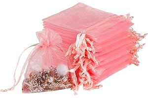 YQL Blush Pink Organza Gift Bags, 100PCS 8X10cm Small Mesh Jewelry Pouches Party Favour Bags with Drawstring for Wedding Baby Shower Christmas