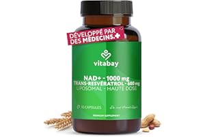 Vitabay NAD+ Liposomal 1000mg & Trans-Resveratrol 600mg - 90 Softgels Végétalien - Haute Dose, Testé en Laboratoire - Supplément NAD Liposomal à Biodisponibilité Optimisée