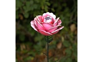 BURGESS HOME & GARDEN Large Metal Rose Pink Flower Garden Ornament | Outdoor Decor Planter Rose Floral