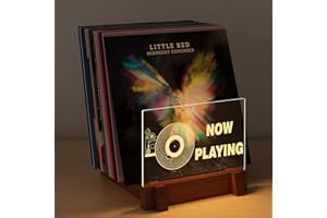 YuanDian Vinyl Record Storage, Light up Now Playing Wood Acrylic Holder Shelf for Vinyl Album Display and Storage with Warm White Color Lights, Vinyl Record Display Collection Holder with USB Powered