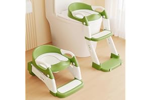 Yucch Toilettensitz Kinder mit Treppe – Verbesserte 2-in-1 Kind Toilettensitz höhenverstellbar, rutschfest – WC Sitz mit abnehmbarem Topf & weichem PU-Polster (Grün)
