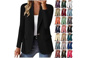Générique Blazer Femme Chic et Elegant Veste Blazer Couleur Unie Bouton Grandes Tailles Manches Longues Classique Bureau Travail Soirées Décontractées Tailleur Femme Slim Fit Revers Veste Manteau