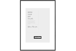JUNOMI® Cornice portafoto in legno nero, 50 x 70 cm, colore nero, con vetro plexi infrangibile, cornice in legno