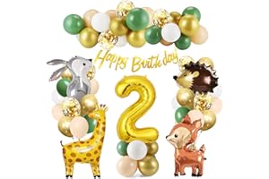 BLUELVES 2 Geburtstag Deko Junge Mädchen, Waldtiere Geburtstag Deko 2 Jahr, Dschungel Kindergeburtstag Deko 2 Jahr, Deko 2. geburtstag Junge Mädchen, Safari Ballon Geburtstagsdeko