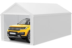 LILIIN 3x6m Zeltgarage Winterfest Stabiles Carport mit PE-Dach (170g/m²) für Auto, SUV & LKW, UV-beständige Garagenüberdachung als Lagerzelt & Weidezelt, Abnehmbare Seitenwände, Weiß