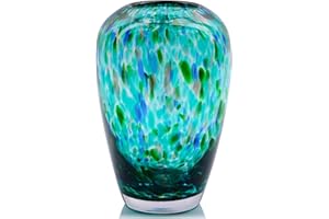 LCCCK Vaso alto 22,9 cm, in vetro soffiato a mano, moderno, color foglia di tè, centrotavola per la casa, per decorare boccioli e fiori, ideale per soggiorno, cucina, matrimonio, tavolo da pranzo, tavolo da