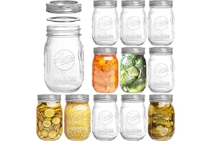 Tebery 12 Stück 16oz Einmachglas, Einmachgläser mit breiter Öffnung, 480ml Vorratsgläser, Marmeladengläser, Einkochgläser, Gewürzgläser, Einweckgläser von Früchte und Gemüse, Soße