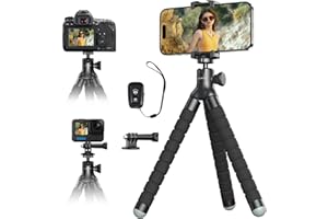 ATUMTEK Soporte para Móvil, Trípode Flexible con Control Remoto y Clip Universal Que Gira 360° Mini Trípode Pulpo para iPhone Compatible con Celulares/GoPro/Cámara Digital Pequeña - 24cm Black