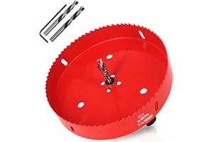 KACNON Seghe a Tazza Bi-Metallica 180 mm, M42 HSS Sega A Tazza Trapano, con Adattatore Esagonale e Punta di Centraggio, per Forare Plastica, PVC, Legno, Fibra di Legno, Metallo Dolce, Rosso
