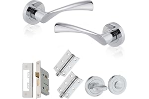 XFORT Polished Chrome Warped Lever On Rose Bathroom Pack, with Ball Bearing Hinges, Thumbturn Release and A Bathroom Lock, Ideal for Internal Wooden Doors for Home and Office.