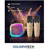 Solinpatech &Ccedil;ift Karaoke Mikrofonlu Krem Kablosuz Bluetooth RGB Işıklı 5 Ses Efektli Stereo Ses Usb/Sd Hoparl&ouml;r