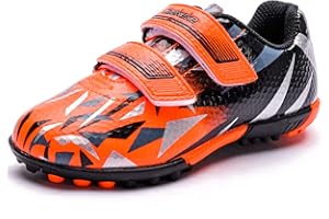 Saekeke Scarpe da Calcio TF Bambini Ragazzi&Ragazze Doppio Velcro Leggero Antiscivolo Scarpe da Allenamento per Erba Sintetica