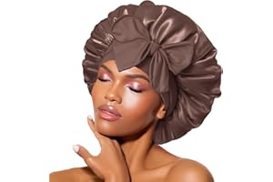 BONNET QUEEN Gorro de Seda para Dormir Suave y Protector Gorro Saten Pelo Rizado con Lazos Largos Ajustables Silk Bonnet Antiencrespamiento, Chocolate