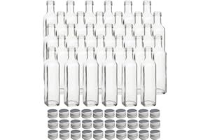 gouveo Lot de 30 bouteilles en verre Maraska 250 ml avec bouchon à vis argenté - Bouteille carrée 0,25 L à remplir - Bouteille à vis pour liqueur, vinaigre, huile (MFET250S)