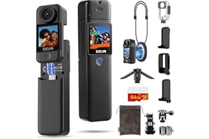 SJCAM C300 Vlogging Combo, 4K Pocket Action Camera,7Hour Power,6-Axis Stabilization,Dual-Touch Screen 154° Wide FOV Video Body Camera,Waterproof,Live Streaming,with Tripod Kits,64G Card,Black