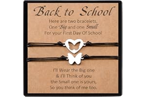 YELUWA 2 Pcs Bracelets à Breloques pour Fille/fils de la Mère, Maman et Moi, Cadeau de Rentrée Scolaire, Cadeau du Premier jour D'école, Avec Boîte-Cadeau, Carte de Souhaits pour la Rentrée Maternelle