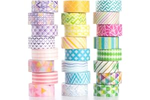 YUBBAEX - Washi Tape - Cinta decorativa para manualidades, en tonos pastel, envoltura de regalos, suministros para álbumes de recortes (24 rollos con mini gráficos)