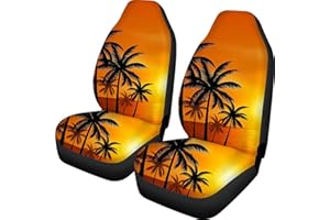 Wanyint Beautiful Golden Sunset Tropical Beach Palm Trees Universal Auto Car Front Seat Covers,Hawaiian Style Bucket Seats Protector Fit for Car,SUV Sedan,Truck