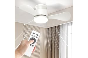 Orthland Ventilatore da Soffitto con Luce e Telecomando, 71cm Plafoniera Ventilatore da Soffitto Silenzioso con Reversibile Motore DC, Piccolo 3 Pale Ventola Soffitto con Luce per Camera da Letto
