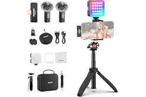 NEEWER PA048 Vlogging Set kompatibel mit iPhone Android Podcast YouTube mit RGB LED Licht/KM23 Drahtloses Mikrofon System/Selfie Stick Telefon Stativ/Reinigungstuch, Inhaltsersteller Wesentliche