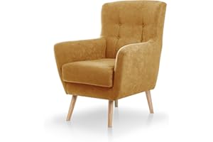 SUEÑOS ZZZ SUENOSZZZ-ESPECIALISTAS DEL DESCANSO Butaca nórdica Izan de una Plaza, sillón tapizado en Tela Antimanchas Color Mostaza