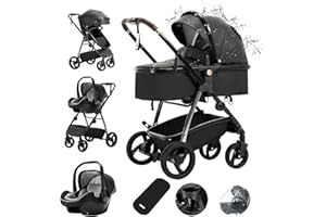 Gcarebb 3-in-1-Kinderwagen aus PU-Leder, Stadtkinderwagen mit Autositz, tragbarer Ein-Klick-Klappstock-Kinderwagen, Landschafts-Kinderwagen, hoher Aluminiumrahmen