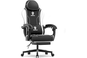 Dowinx Silla de gaming Racing Gamer con cojín de primavera, sillón ergonómico para gaming con masaje lumbar, silla de oficina de cuero PU silla PC silla respaldo ancho 150 kg, blanco